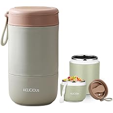 730ml Stainless Steel Lunch Pot – Leakproof Meal Jar with Foldable Spoon, Ideal Tiffin Box for Meals, Lunch, Office, School, College – Fern Green
