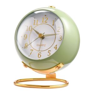 Kadio Classic Table Alarm Clock | Battery Operated Silent Operation Non-Ticking Alarm Clock with Backlight HD Glass | Stylish Snooze Clock for Bedroom, Home, Kitchen & Indoor Use| Green