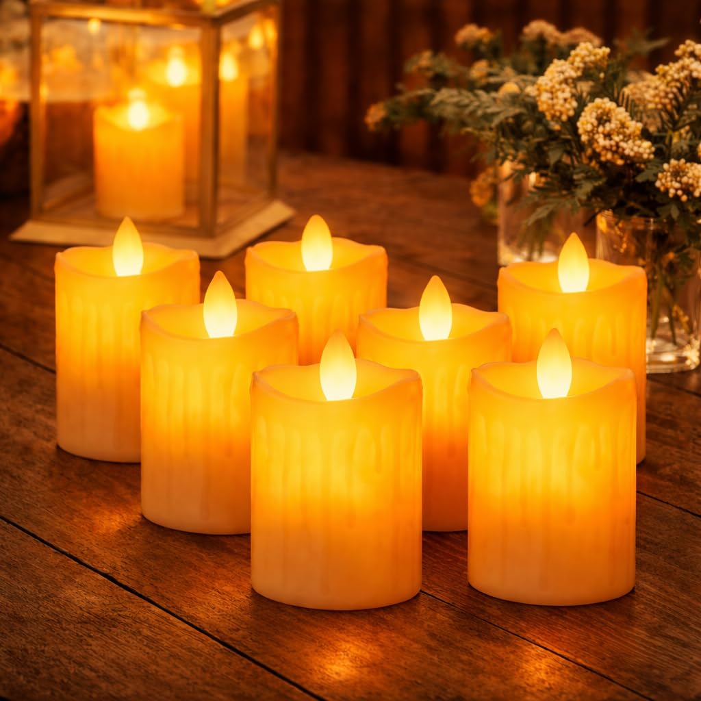 VERVENIX LED Flameless Swing Candles – Pack of 12 (Warm Yellow) | Battery Operated Moving Flame LED Pillar Candles for Diwali, Christmas, Wedding & Home Decoration | Safe Smokeless Lights