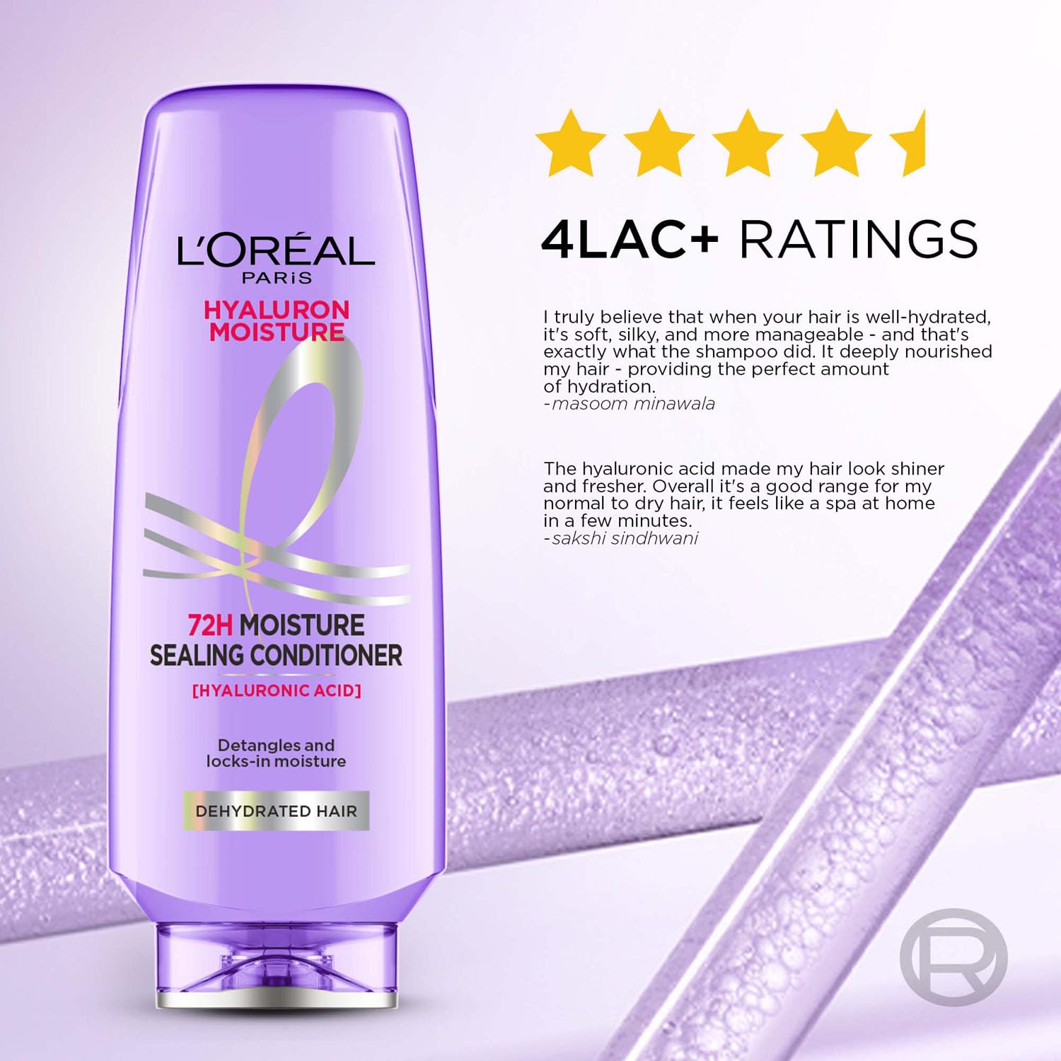 L'Oreal Paris Fresh Hyaluron Moisture 72HR Moisture Sealing Conditioner Powered By Hyaluronic Acid, For Frizz-Free, Hydrated And Bouncy Hair Full Of Life | 340 Millilitres - Image 6