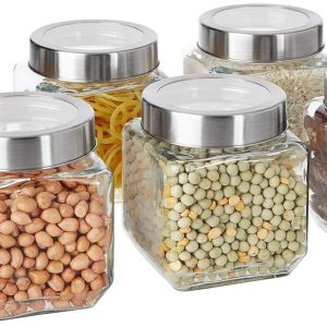 CROCO JAR Square Glass Storage Containers 580ml | Transparent Airtight Kitchen Jars with Steel Lid | Cubical Glass Jars for Pantry, Snacks, Dry Fruits, Masala, Pickle & Coffee Beans | Pack of 6